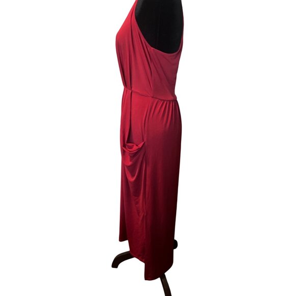 BCBGeneration Draped Pocket V-Neck Cocktail Dress Size M Burgundy - Picture 3 of 9